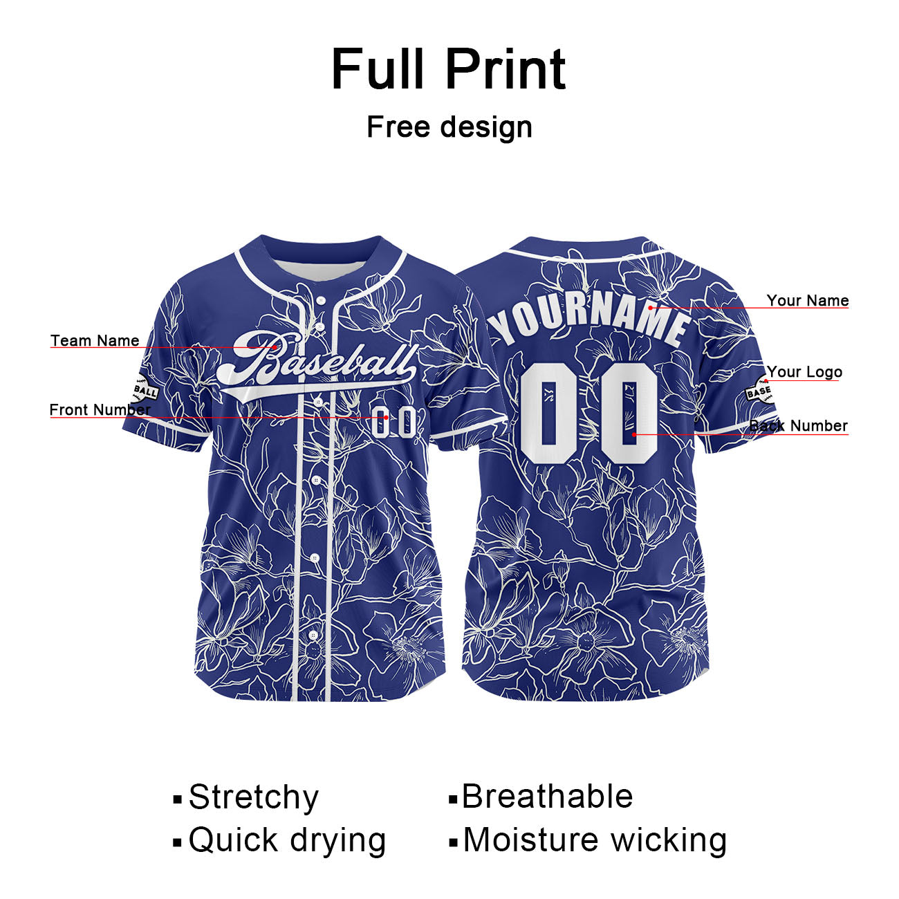 Custom Blue Jersey Personalized Baseball Shirt for Men Women Kids Youth enthsush