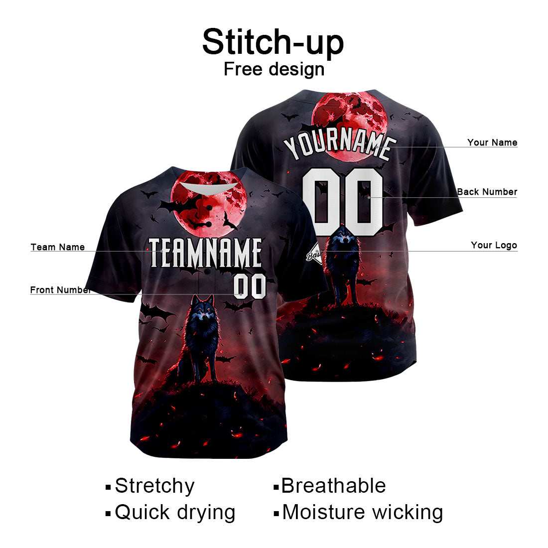 Custom Baseball Uniforms High-Quality for Adult Kids Optimized for Performance Blood Moon Wolf enthsush