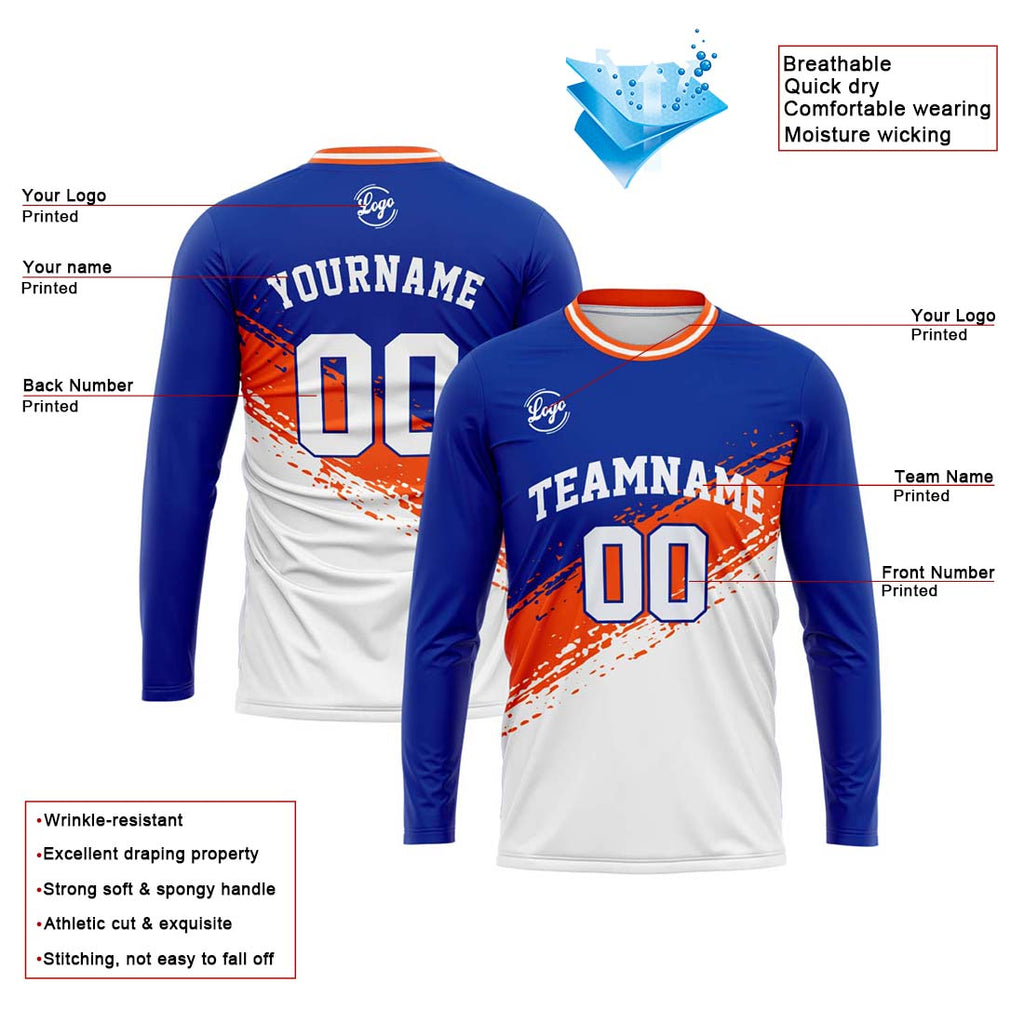 Custom Basketball Soccer Football Shooting Long T-Shirt for Adults and Kids Royal&White enthsush