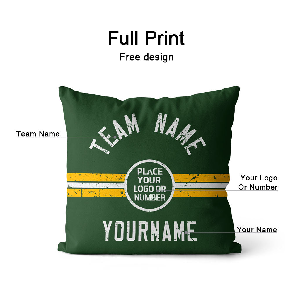 Custom Football Throw Pillow for Men Women Boy Gift Printed Your Personalized Name Number Green & Yellow & White enthsush