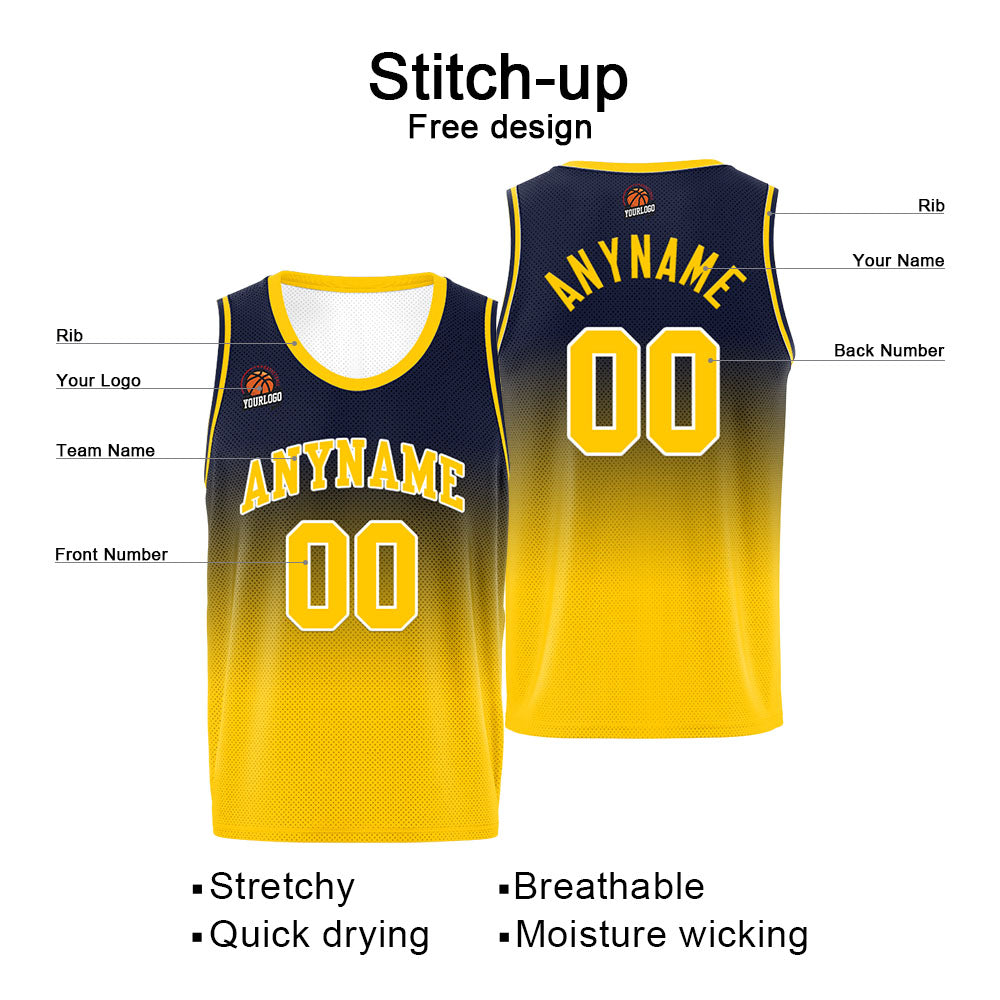 Custom Basketball Jersey Personalized Stitched Team Name Number Logo Navy&Yellow enthsush