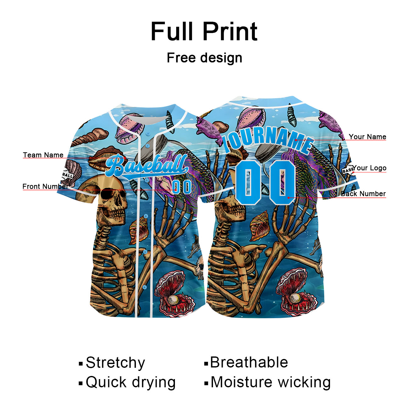 Custom Light Bule Jersey Personalized Baseball Shirt for Men Women Kids Youth enthsush