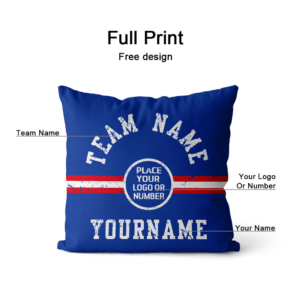 Custom Football Throw Pillow for Men Women Boy Gift Printed Your Personalized Name Number Blue & White & Red enthsush