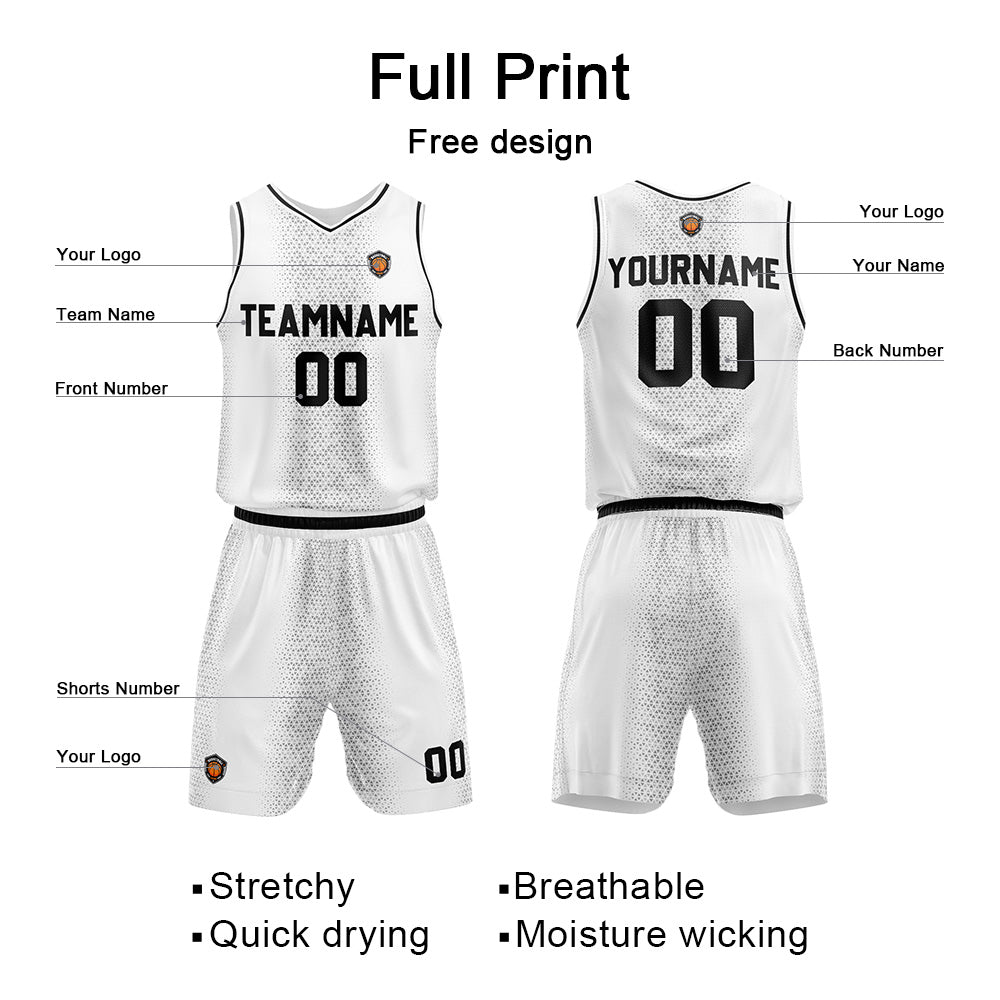 Custom White Black Reversible Basketball Suit for Adults and Kids Personalized Jersey enthsush