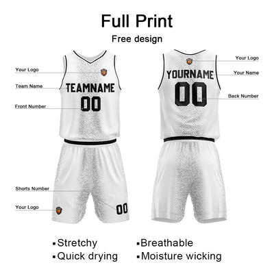 Custom White Black Reversible Basketball Suit for Adults and Kids Personalized Jersey enthsush