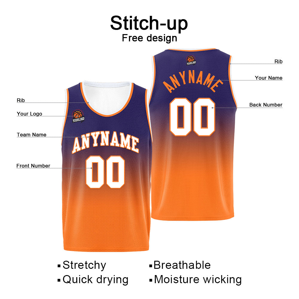Custom Basketball Jersey Personalized Stitched Team Name Number Logo Purple&Orange enthsush