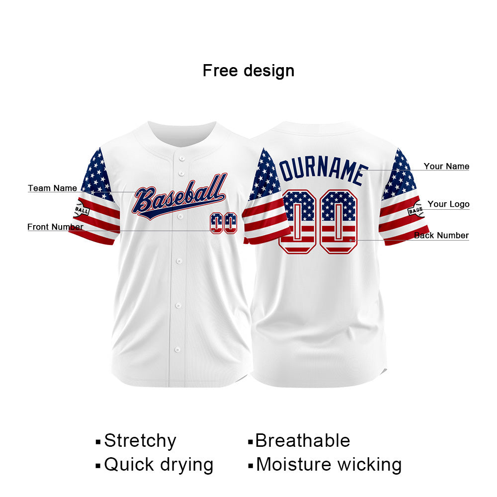Custom Full Print Design Authentic Baseball Jersey us flag enthsush