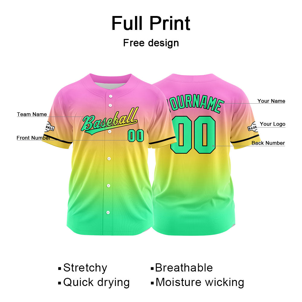 Custom Full Print Design Authentic Baseball Jersey green-yellow-pink enthsush