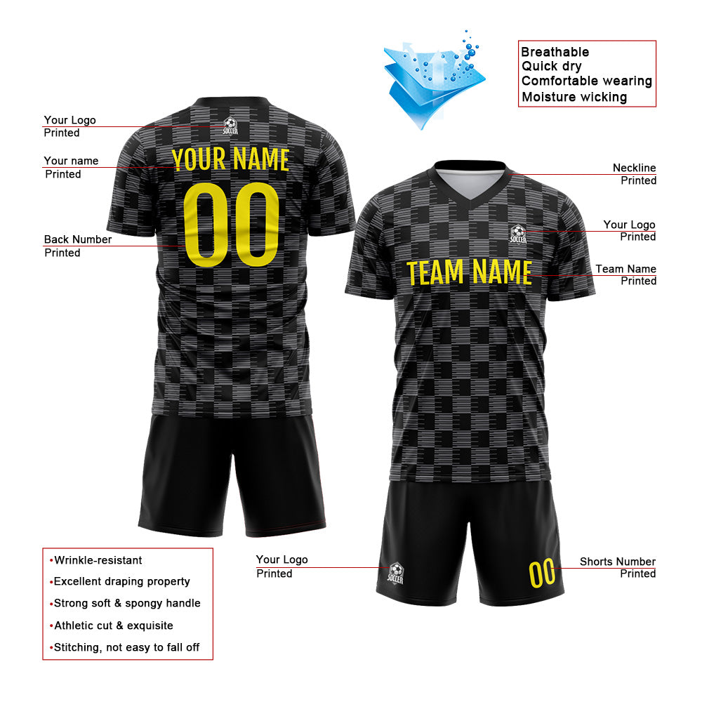 Custom Soccer Jerseys for Men Women Personalized Soccer Uniforms for Adult and Kid Black-Gray enthsush