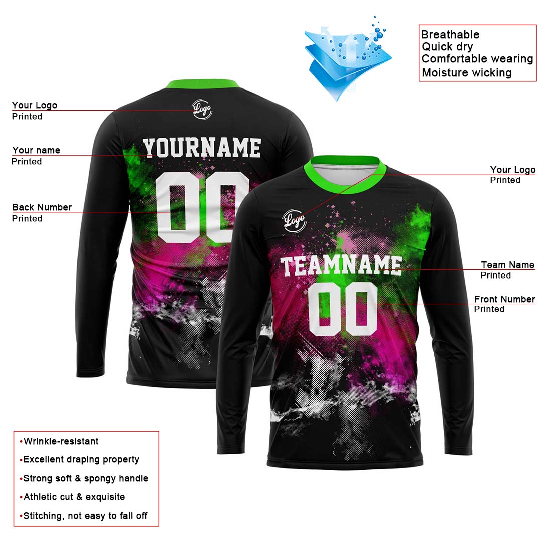 Custom Basketball Soccer Football Shooting Long T-Shirt for Adults and Kids Black enthsush