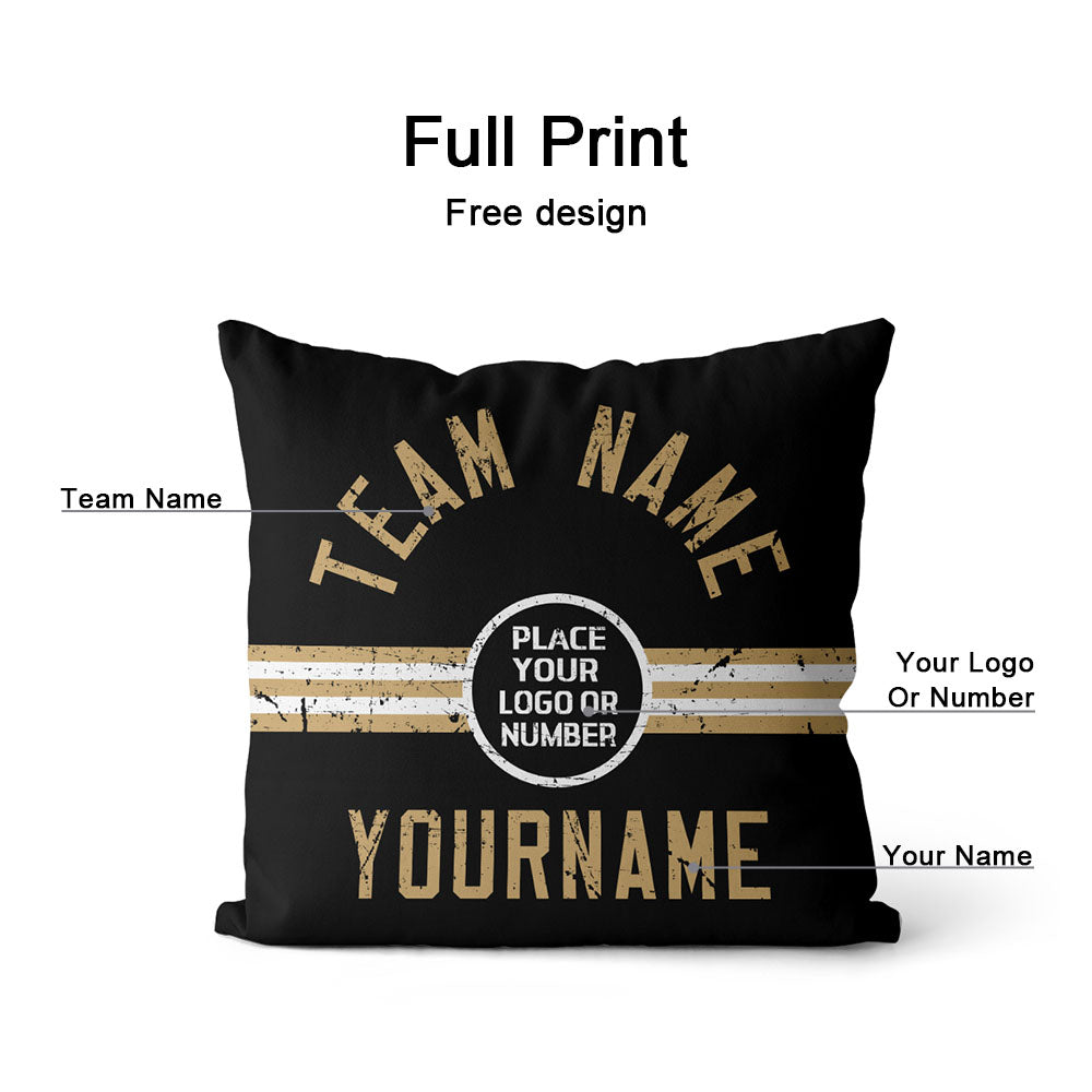 Custom Football Throw Pillow for Men Women Boy Gift Printed Your Personalized Name Number Black & White & Gold enthsush