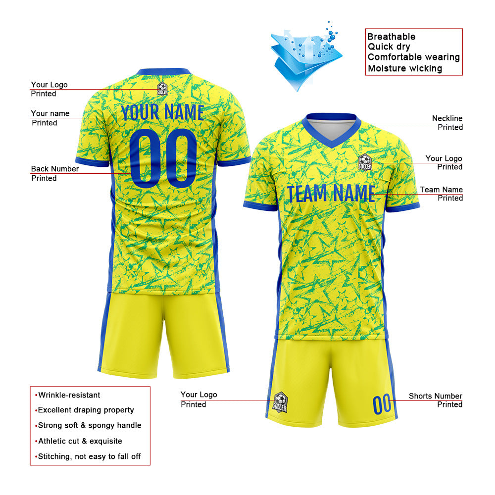 Custom Soccer Jerseys for Men Women Personalized Soccer Uniforms for Adult and Kid Yellow&Royal enthsush