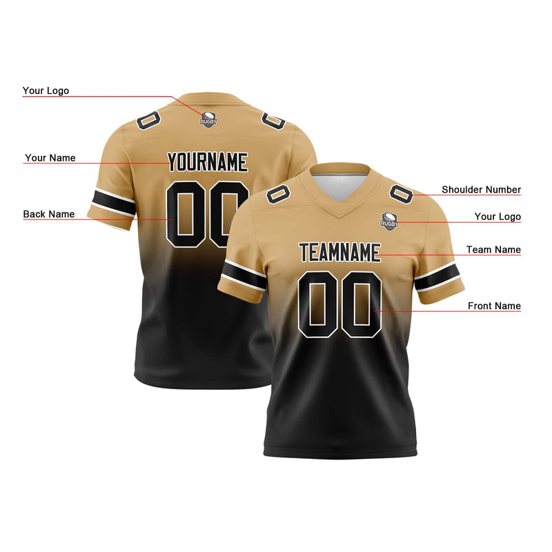 Custom Gold Black Reversible Gradient Football Jersey Personalized Football Shirts for Men Women  Printed Team Name Number Logo