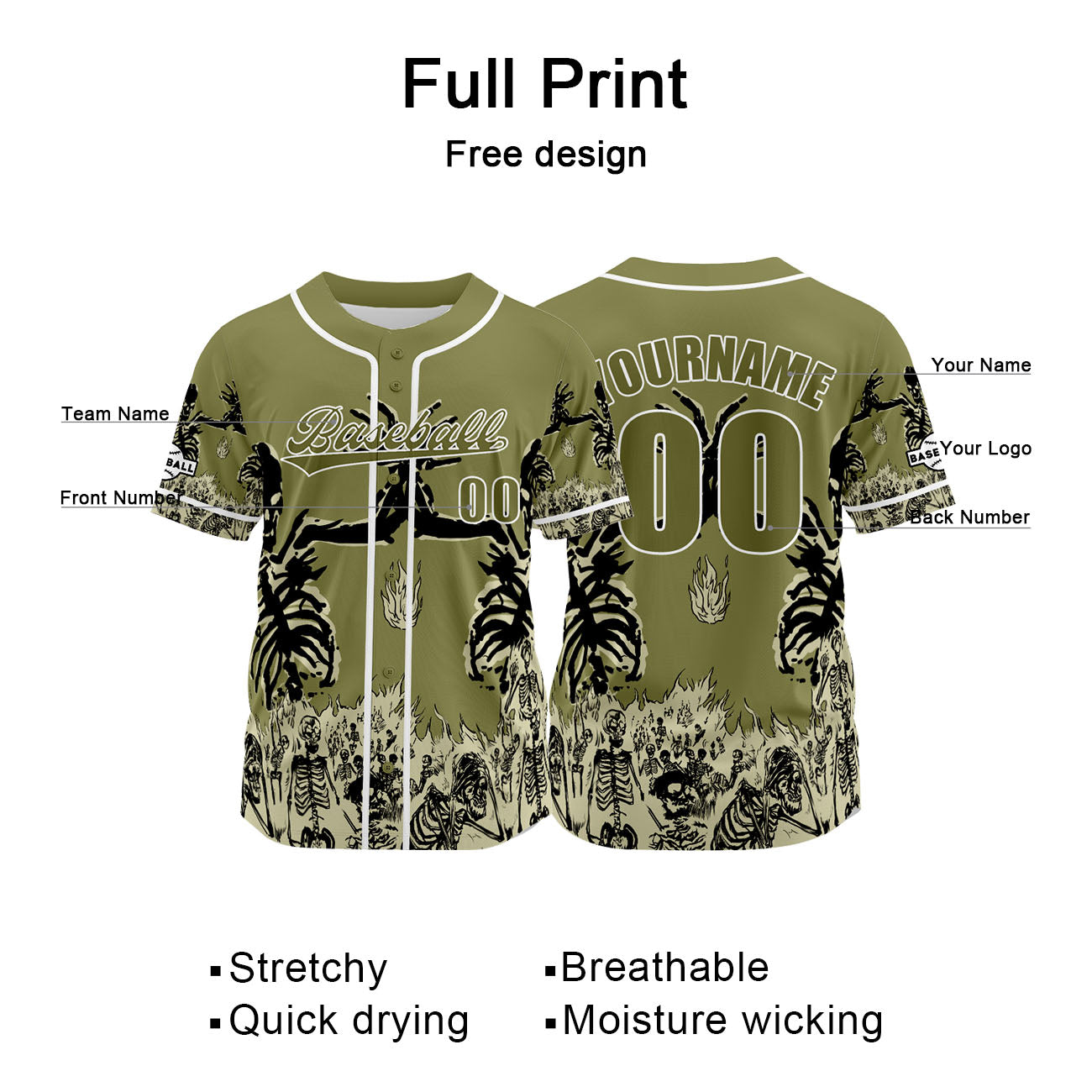 Custom  Olive Green Baseball Jersey Personalized Baseball Shirt for Men Women Kids Youth enthsush