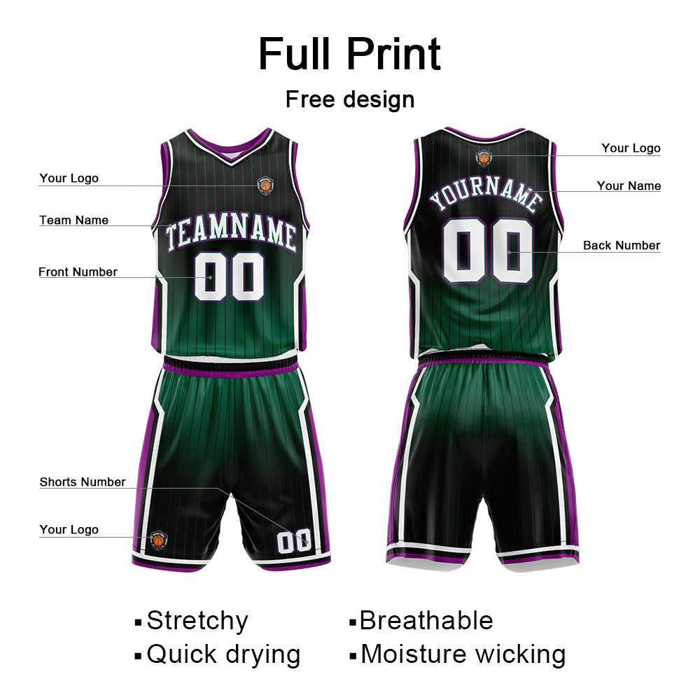 Custom Gradient Green Purple Reversible Basketball Suit for Adults and Kids Personalized Jersey enthsush