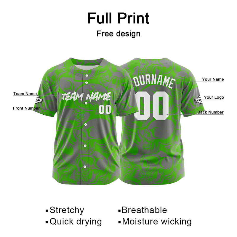 Custom Baseball Uniforms High-Quality for Adult Kids Optimized for Performance Retro Skull-Green&Grey