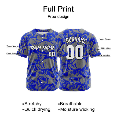 Custom Baseball Jersey Personalized Baseball Shirt for Men Women Kids Youth Teams Stitched and Print Royal&Grey enthsush