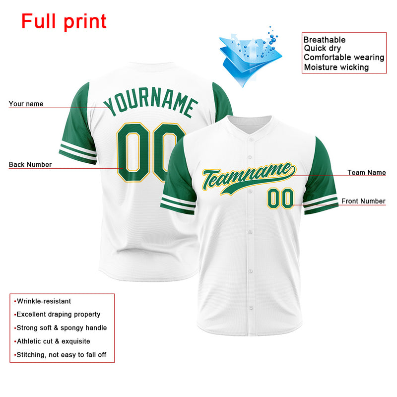 Custom Full Print Design Authentic Baseball Jersey white-green-yellow