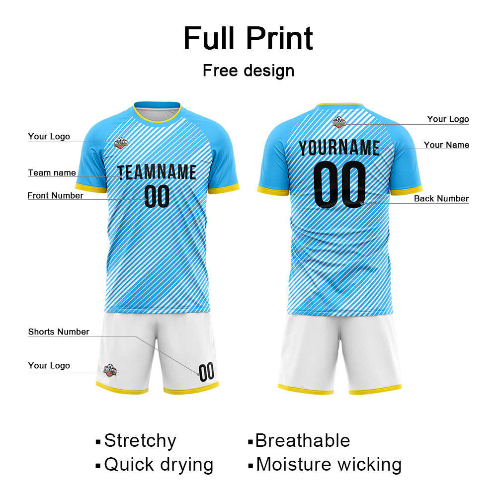 Custom Soccer Jerseys for Men Women Personalized Soccer Uniforms for Adult and Kid Light Blue-White enthsush
