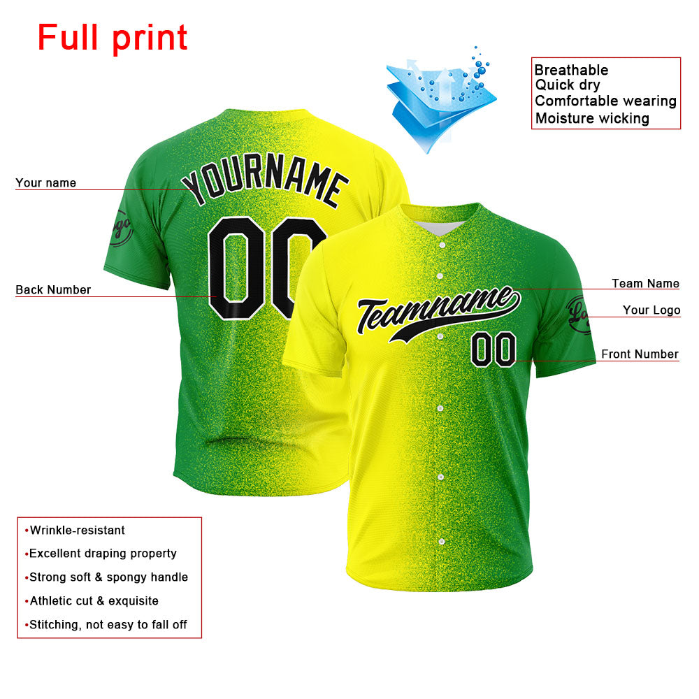 Custom Full Print Design Authentic Baseball Jersey Yellow-Green enthsush
