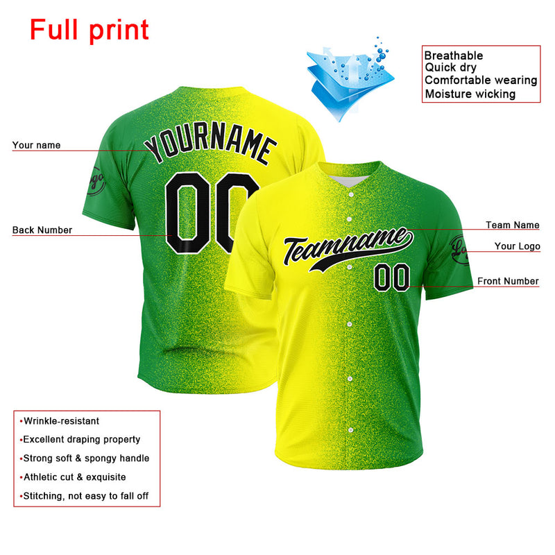 Custom Full Print Design Authentic Baseball Jersey Yellow-Green