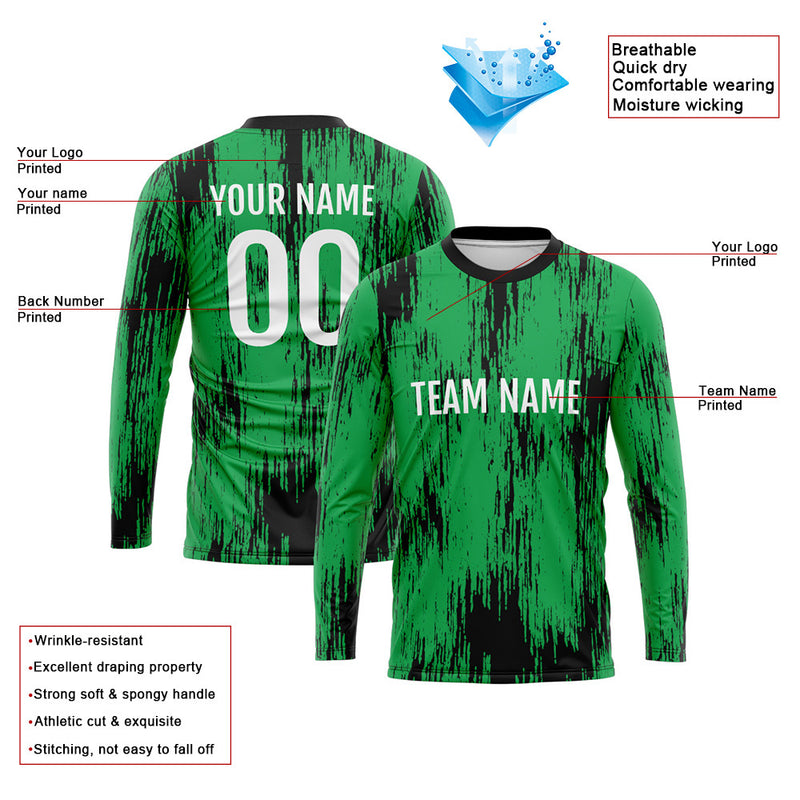 Custom Basketball Soccer Football Shooting Long T-Shirt for Adults and Kids Green-Black