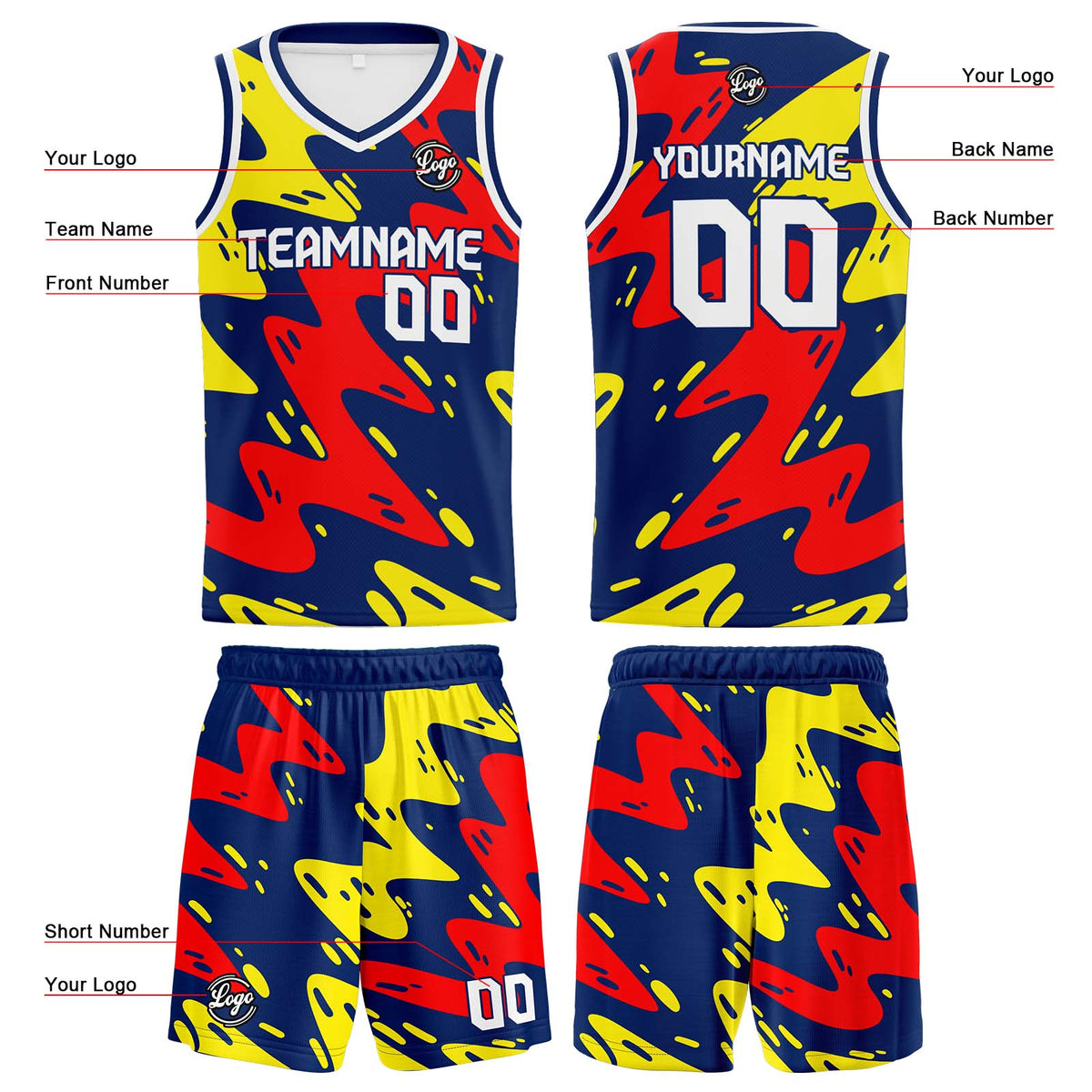 Custom Navy Red Yellow Basketball Jersey Uniform Suit Printed Your Logo Name Number enthsush