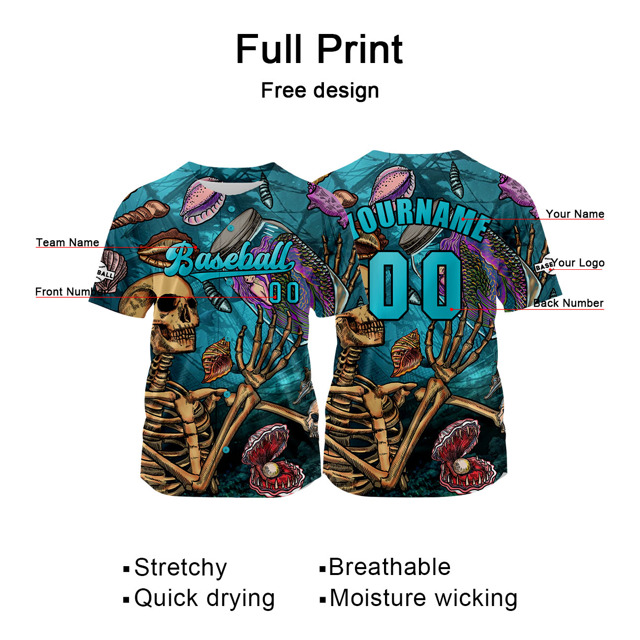 Custom Bule Green Jersey Personalized Baseball Shirt for Men Women Kids Youth enthsush