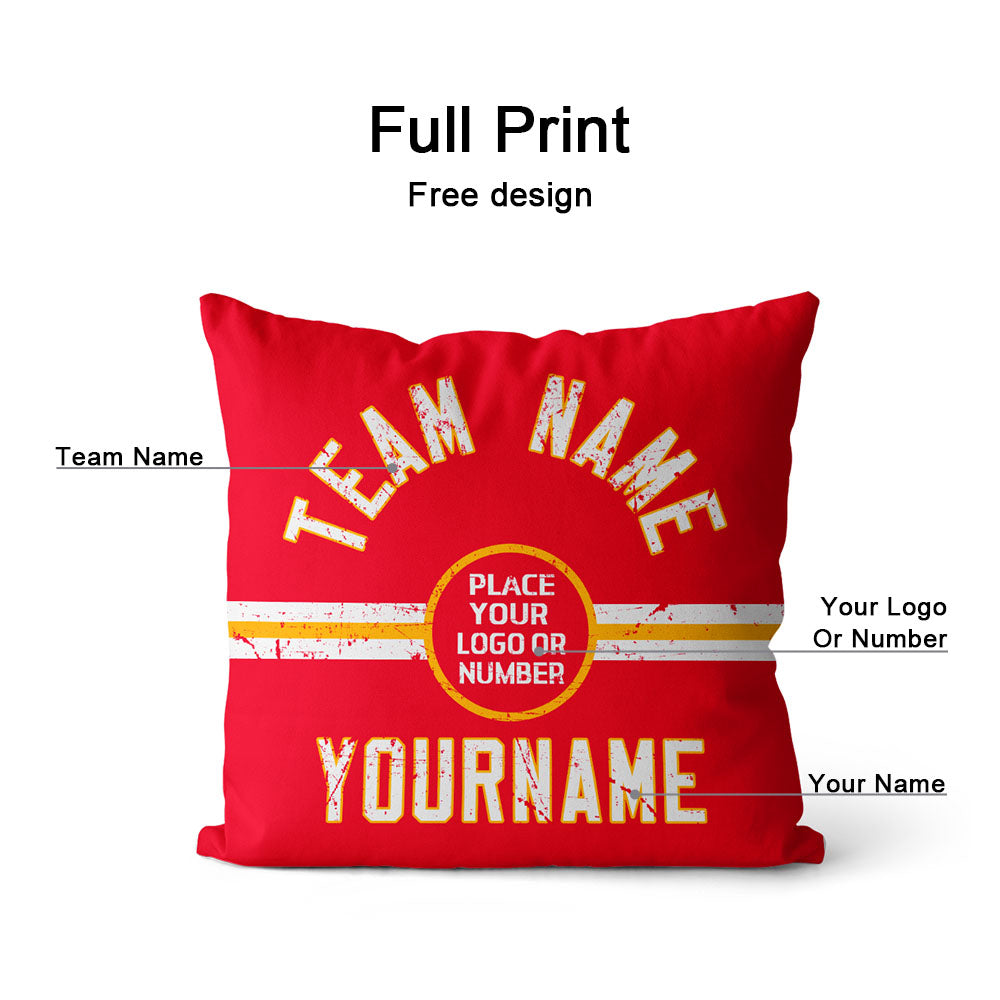 Custom Football Throw Pillow for Men Women Boy Gift Printed Your Personalized Name Number Red & White & Gold enthsush