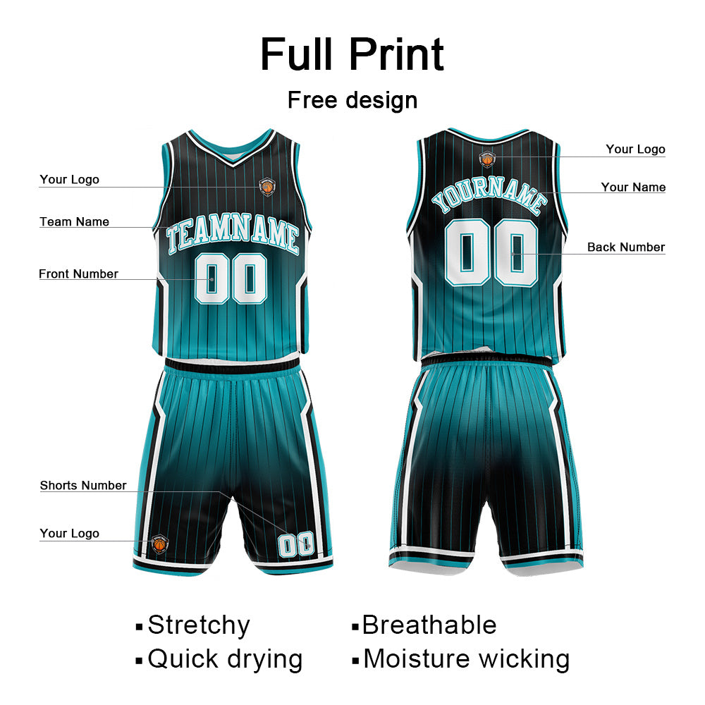 Custom Gradient Teal Reversible Basketball Suit for Adults and Kids Personalized Jersey enthsush
