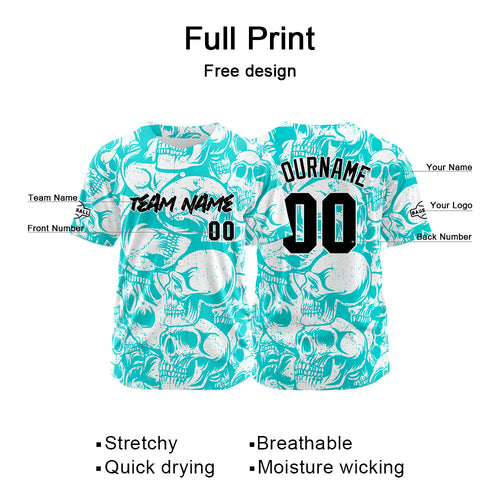 Custom Baseball Jersey Personalized Baseball Shirt for Men Women Kids Youth Teams Stitched and Print Light Blue&White enthsush