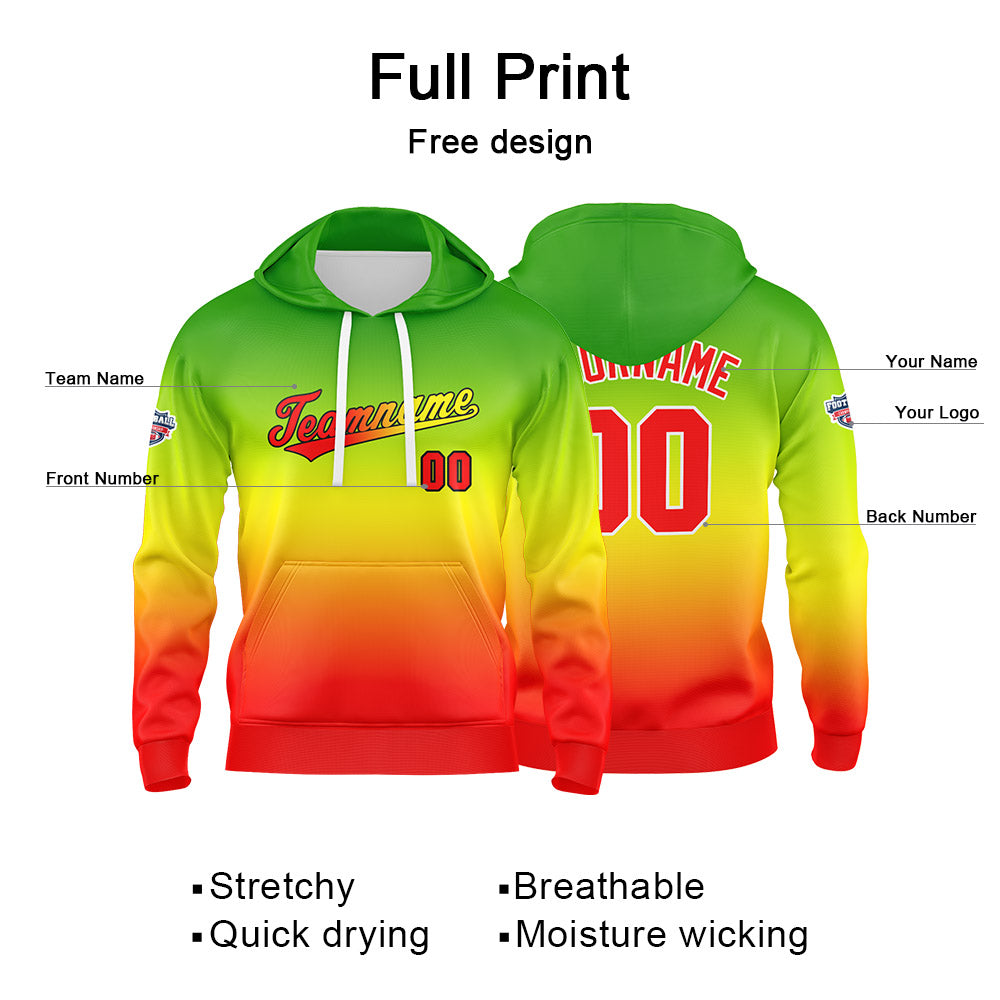 Custom Gradient Hoodie For Man Woman Girl Boy Print Your Logo Name Number Green Yellow Red enthsush