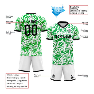 Custom Soccer Jerseys for Men Women Personalized Soccer Uniforms for Adult and Kid Green&White&Black enthsush