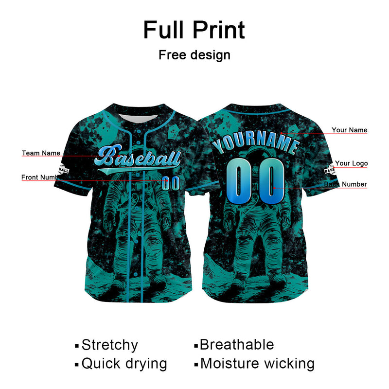Custom Blue Green Jersey Personalized Baseball Shirt for Men Women Kids Youth