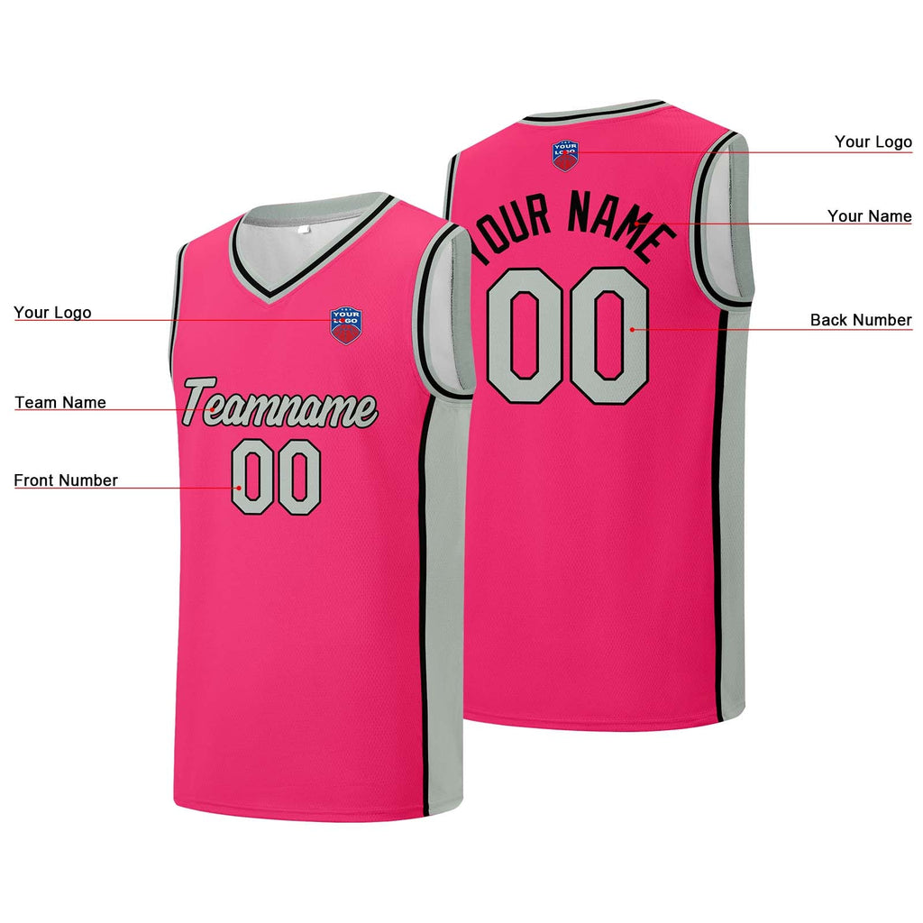 Custom basketball jersey shorts for men and women. Embroidered and printed name, number and logo Pink enthsush