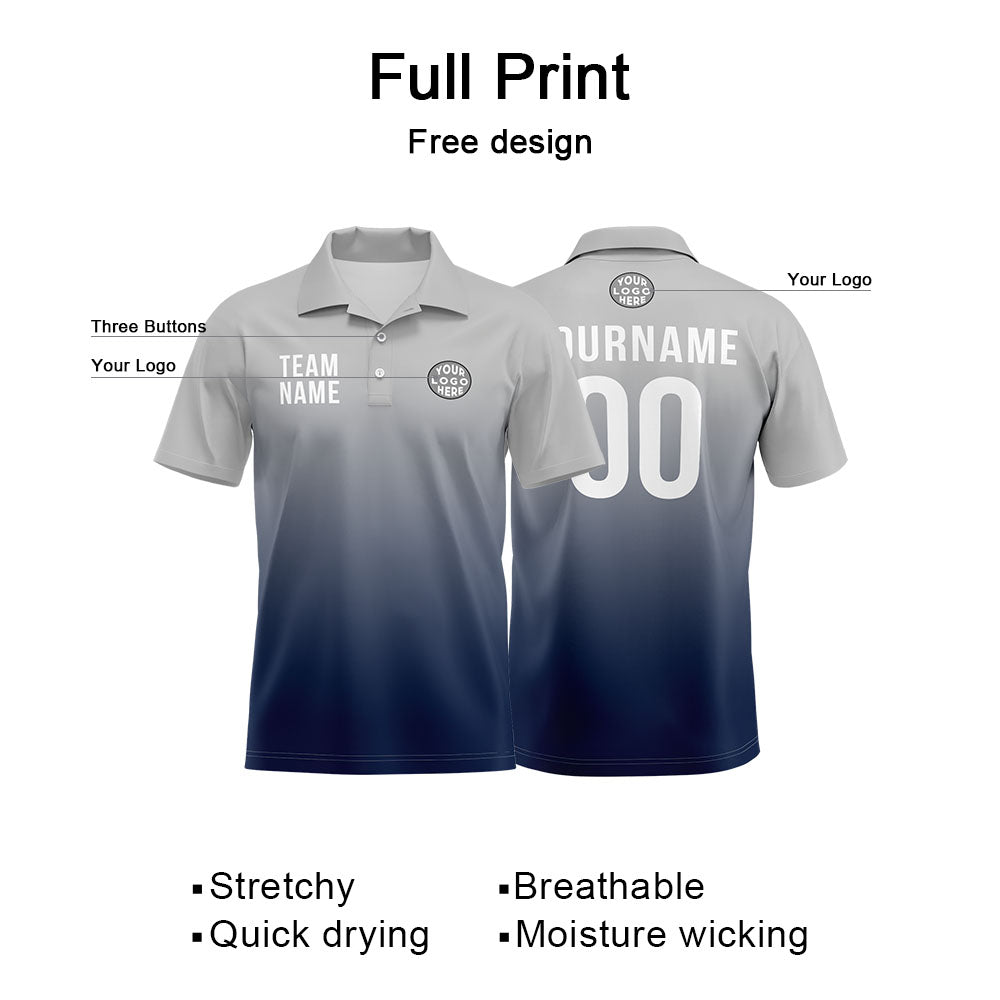 Custom Gray Navy Football Polo Shirts Add Your Unique Logo/Name/Number enthsush
