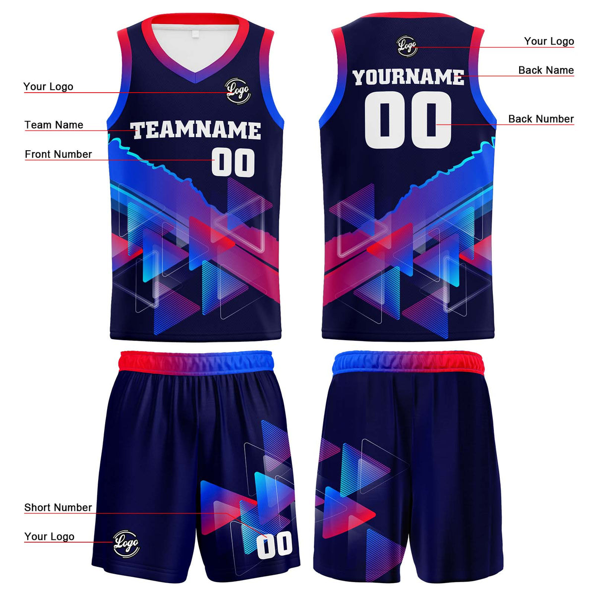 Custom Navy Red Blue Basketball Jersey Uniform Suit Printed Your Logo Name Number enthsush