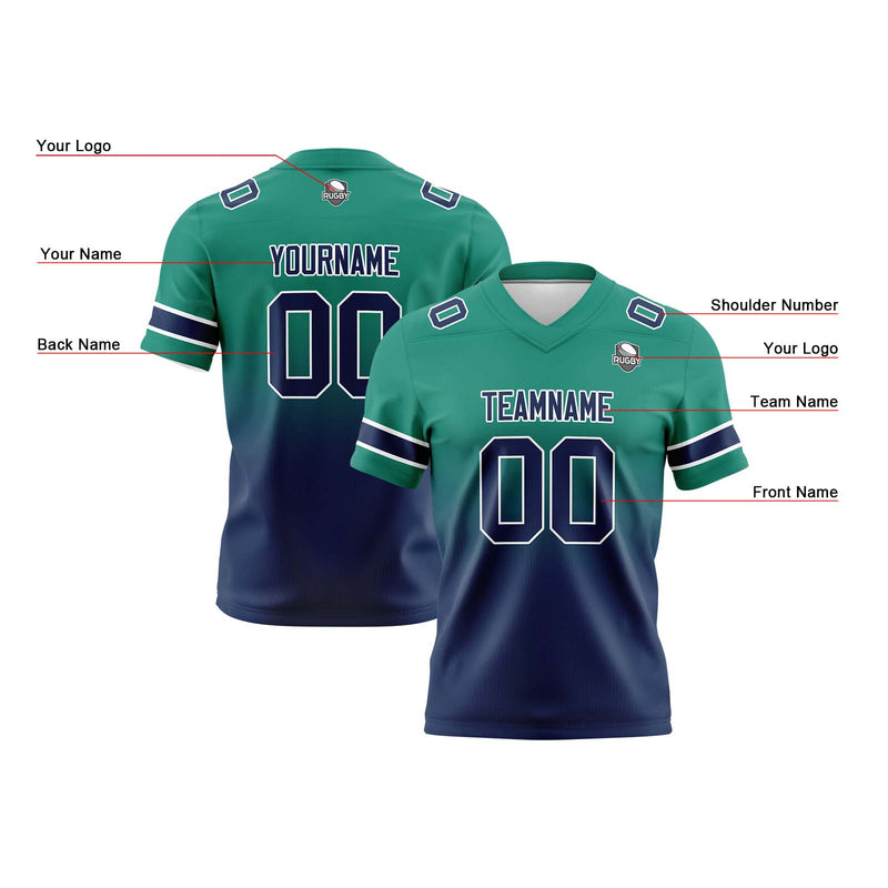 Custom Green Navy Reversible Gradient Football Jersey Personalized Football Shirts for Men Women  Printed Team Name Number Logo