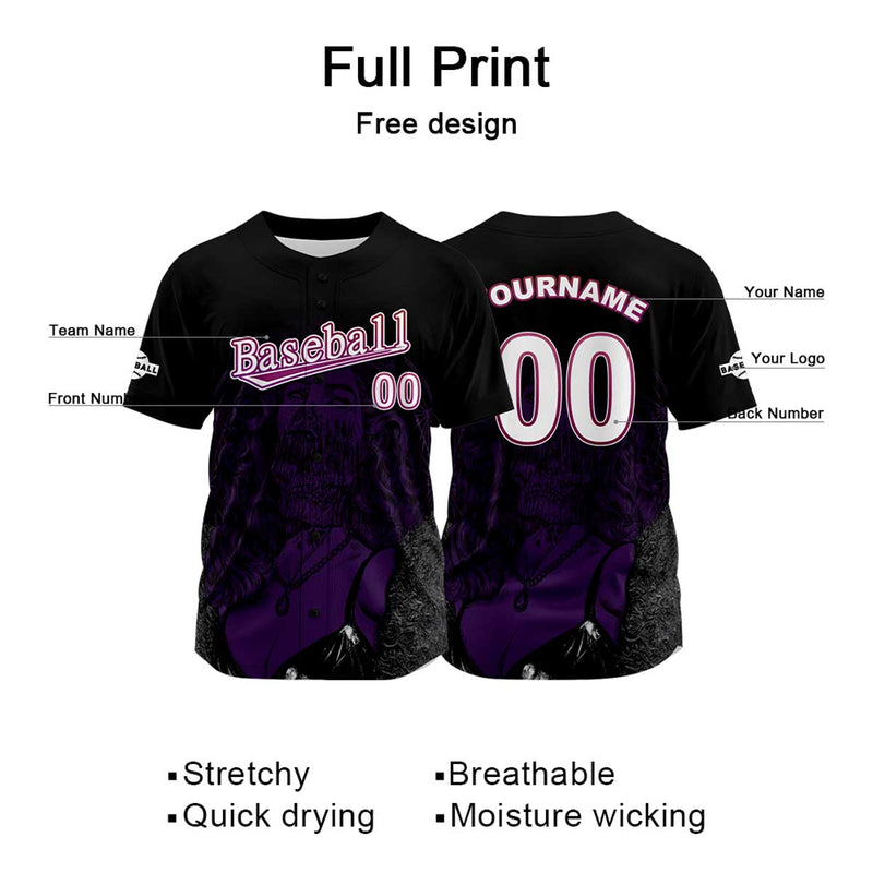 Custom Black Jersey Personalized Baseball Shirt for Men Women Kids Youth