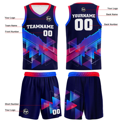 Custom Navy Red Blue Reversible Basketball Suit for Adults and Kids Personalized Jersey enthsush