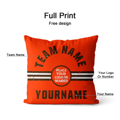 Custom Football Throw Pillow for Men Women Boy Gift Printed Your Personalized Name Number Orange & Brown & White enthsush