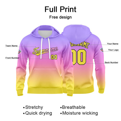 Custom Gradient Hoodie For Man Woman Girl Boy Print Your Logo Name Number Purple  Pink Yellow enthsush