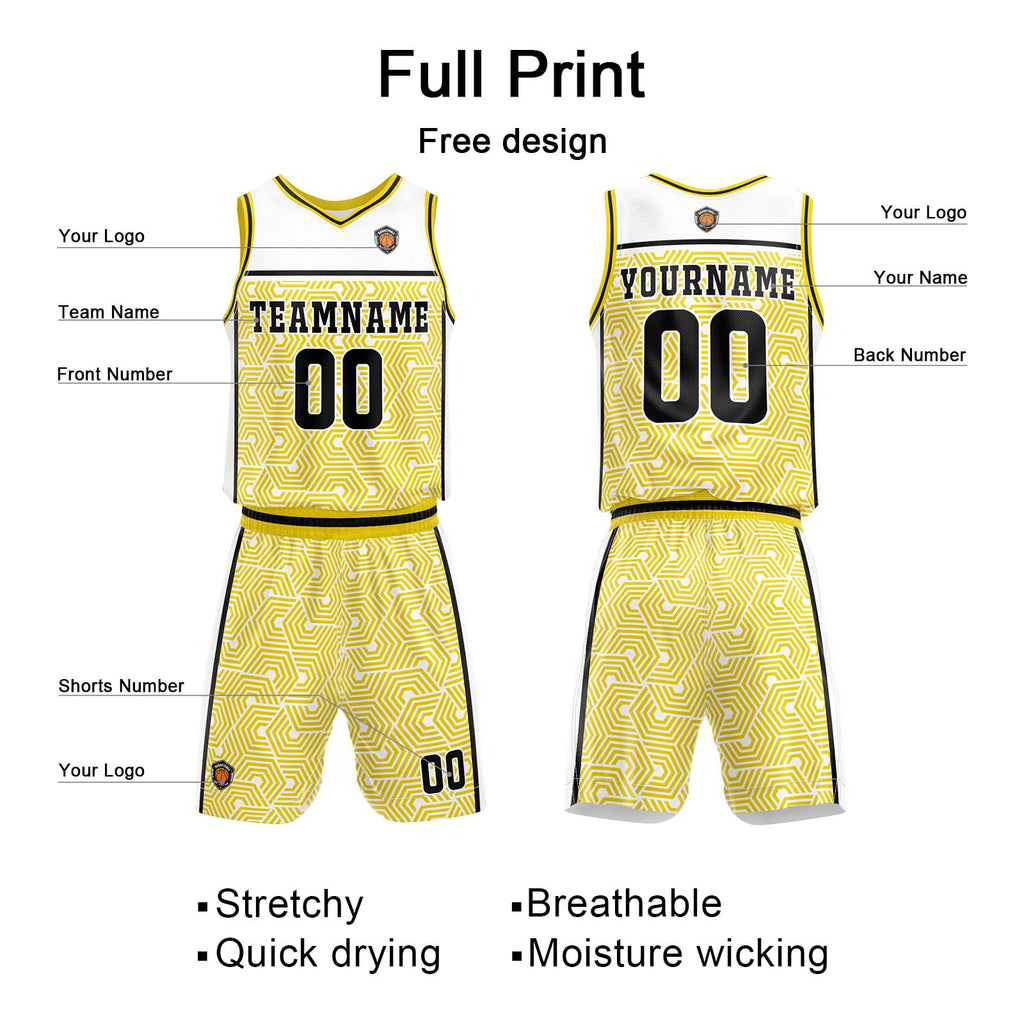Custom White Yellow Basketball Jersey Uniform Suit Printed Your Logo Name Number enthsush