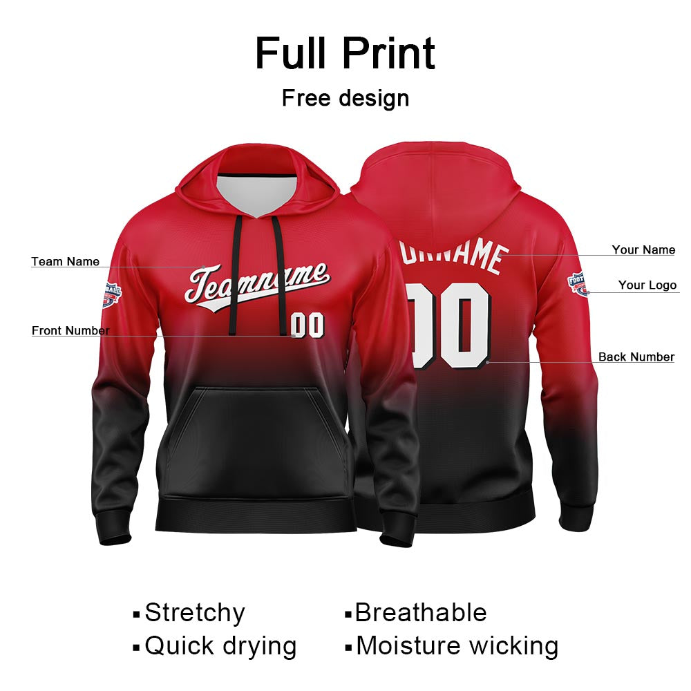Custom Gradient Hoodie For Man Woman Girl Boy Print Your Logo Name Number Red Black White enthsush