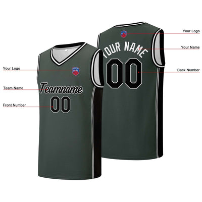 Custom basketball jersey shorts for men and women. Embroidered and printed name, number and logo Grey&Black enthsush