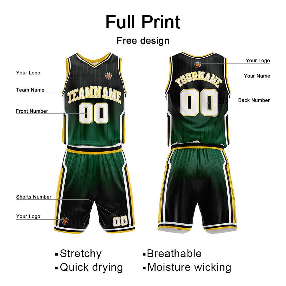 Custom Gradient Green Yellow Reversible Basketball Suit for Adults and Kids Personalized Jersey enthsush