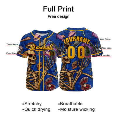 Custom Bule Orange Jersey Personalized Baseball Shirt for Men Women Kids Youth enthsush