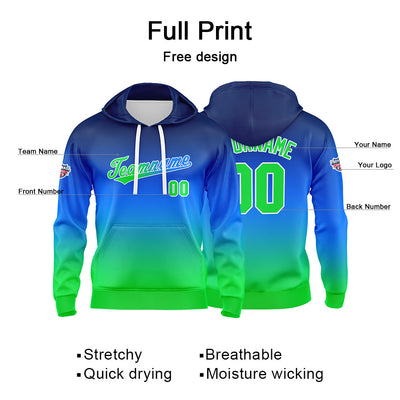Custom Gradient Hoodie For Man Woman Girl Boy Print Your Logo Name Number Blue Green enthsush