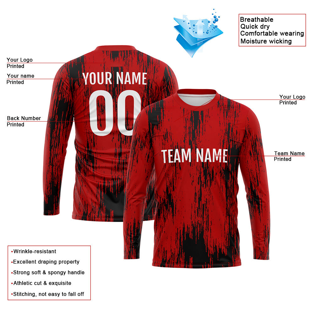 Custom Basketball Soccer Football Shooting Long T-Shirt for Adults and Kids Red-Black enthsush