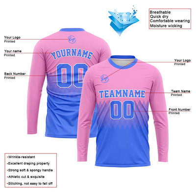 Custom Basketball Soccer Football Shooting Long T-Shirt for Adults and Kids Pink&Light Blue enthsush